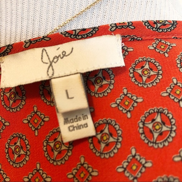 Joie Silk Print Orange Red Tunic Blouse - Picture 7 of 9